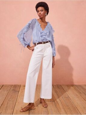 Loft Palmer Wide Leg Pants White Curvy High Rise Cropped 4 Chic Summer